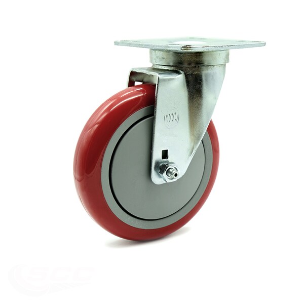 Universal Kitchen Caster - 5" Red Poly Wheel - Swivel
